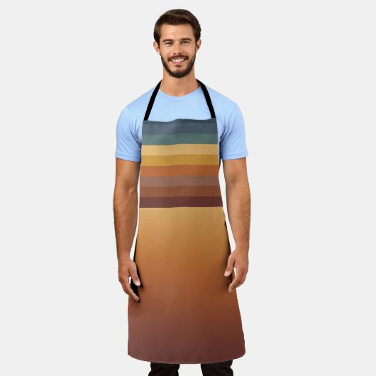 BROWN GOLD TEAL BLUE FALL GEOMETRIC PATTERN エプロン (着用した状態)