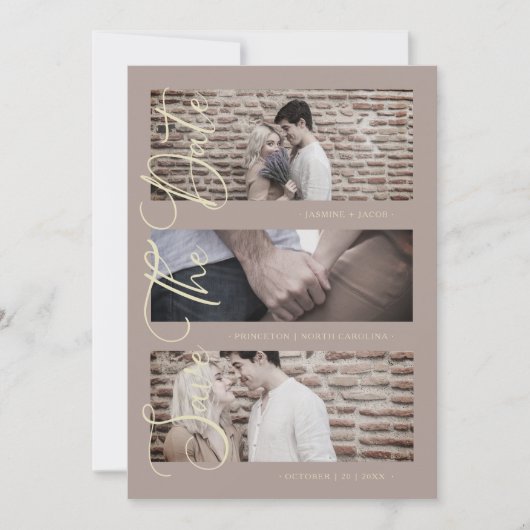 Brown Golden Trendy Modern 3 Wedding Photos (正面)