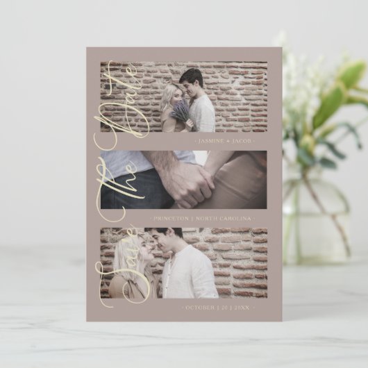 Brown Golden Trendy Modern 3 Wedding Photos (スタンド正面)