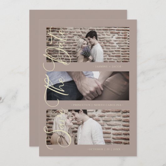 Brown Golden Trendy Modern 3 Wedding Photos (正面/裏面)