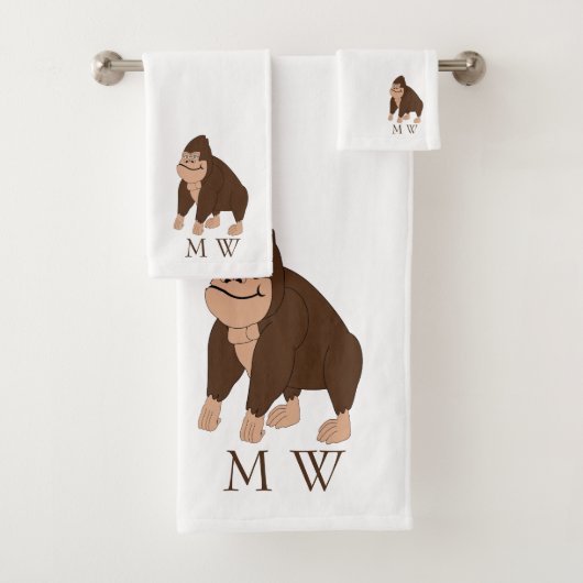 Brown Gorilla Design Monogrammed バスタオルセット (インサイチュ)