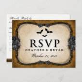 Brown GothicこうもりとバラRSVP一致PostCard インビテーションポストカード (正面/裏面)