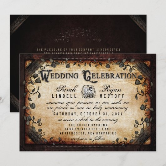 Brown Gothic Halloween披露宴情報（背面） 招待状 (正面/裏面)