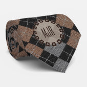 Brown Gray and Black Argyle Pattern Monogrammed ネクタイ (ロール)