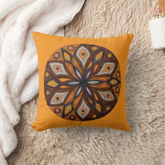 Brown/Gray Starburst Mandala Throw Pillow クッション (ブランケット)