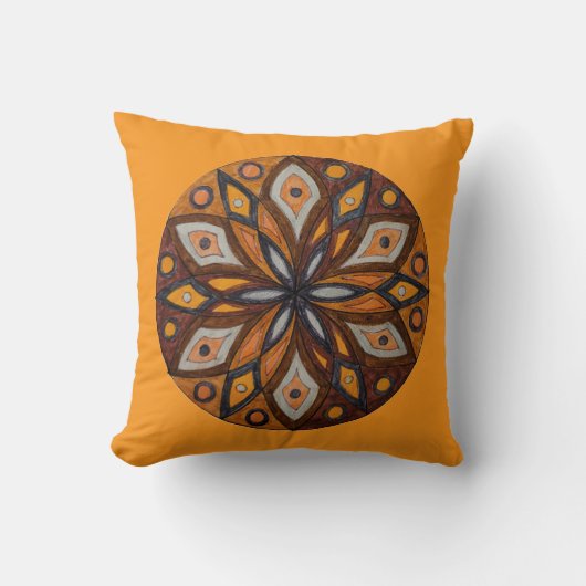 Brown/Gray Starburst Mandala Throw Pillow クッション (正面)