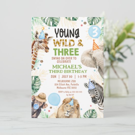 Brown Green Blue Young Wild Three 3rd Birthday 招待状 (スタンド正面)