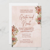 Brown Green Watercolor Floral Wedding Invitation 招待状 (正面/裏面)