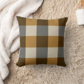 Brown, Grey and Beige Plaid Throw PIllow クッション (ブランケット)