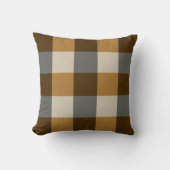 Brown, Grey and Beige Plaid Throw PIllow クッション (正面)