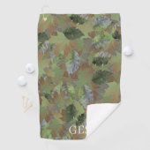 Brown Grey Leaves Custom Monogram or Name Camo ゴルフタオル (インサイチュ)