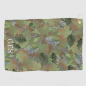 Brown Grey Leaves Custom Monogram or Name Camo ゴルフタオル (横)