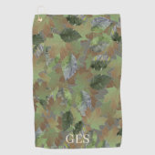 Brown Grey Leaves Custom Monogram or Name Camo ゴルフタオル (正面)