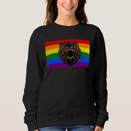 Brown Grizzly Bear Love Gay Pride Flag Wild Forest スウェットシャツ (正面)