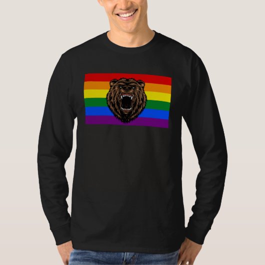Brown Grizzly Bear Love Gay Pride Flag Wild Forest Tシャツ (正面)