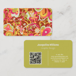 Brown Groovy 60s 70s Floral Swirls Business Card 名刺