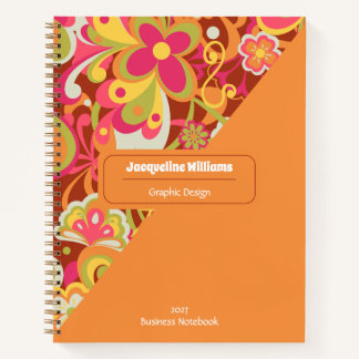 Brown Groovy 60s 70s Floral Swirls II ノートブック