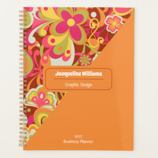 Brown Groovy 60s 70s Floral Swirls II プランナー手帳