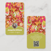 Brown Groovy 60s 70s Floral Swirls Vers II 名刺 (正面/裏面)