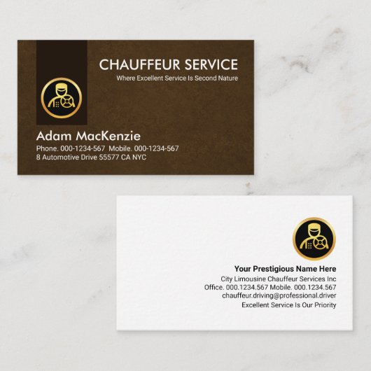 Brown Grunge Tab Gold Chauffeur 名刺 (正面/裏面)