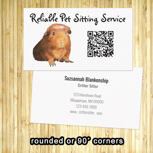 Brown Guinea Pig Photo & QR Code Pet Care 名刺