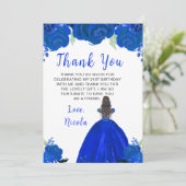 Brown Hair Princess Blue Floral Birthday Party サンキューカード (スタンド正面)