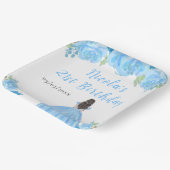 Brown Hair Princess Blue Floral Birthday Party ペーパープレート (傾斜あり)