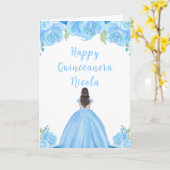 Brown Hair Princess Blue Floral Quinceanera カード (黄色い花)