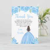 Brown Hair Princess Blue Floral Quinceanera サンキューカード (スタンド正面)