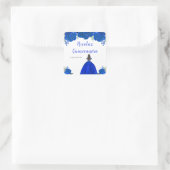 Brown Hair Princess Blue Floral Quinceanera スクエアシール (バッグ)