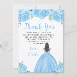 Brown Hair Princess Blue Floral Sweet Sixteen  サンキューカード