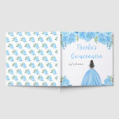 Brown Hair Princess Blue Quinceanera Guest Book ゲストブック (全面)