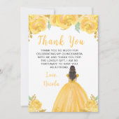 Brown Hair Princess Gold Floral Quinceanera サンキューカード (正面)