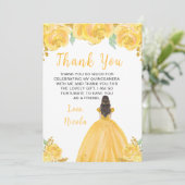 Brown Hair Princess Gold Floral Quinceanera サンキューカード (スタンド正面)