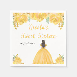 Brown Hair Princess Gold Floral Sweet Sixteen  スタンダードカクテルナプキン