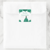 Brown Hair Princess Green Floral Quinceanera スクエアシール (バッグ)