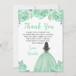 Brown Hair Princess Mint Floral Sweet Sixteen  サンキューカード