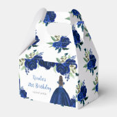 Brown Hair Princess Navy Floral Birthday Party フェイバーボックス (裏面サイド)