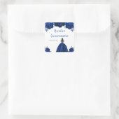 Brown Hair Princess Navy Floral Quinceanera スクエアシール (バッグ)