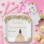 Brown Hair Princess Peach Floral Quinceanera ペーパープレート (パーティー)