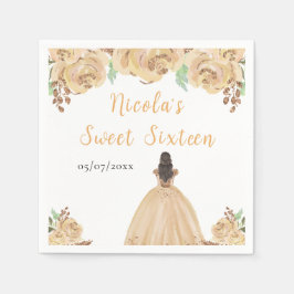 Brown Hair Princess Peach Floral Sweet Sixteen  スタンダードカクテルナプキン