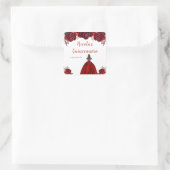 Brown Hair Princess Red Floral Quinceanera スクエアシール (バッグ)