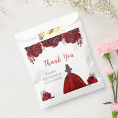 Brown Hair Princess Red Floral Quinceanera フェイバーバッグ (封をした状態)