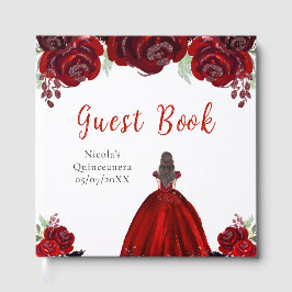 Brown Hair Princess Red Quinceanera Guest Book ゲストブック