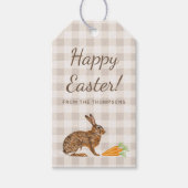 Brown Hare Rabbit And Carrots Happy Easter Beige ギフトタグ (正面)
