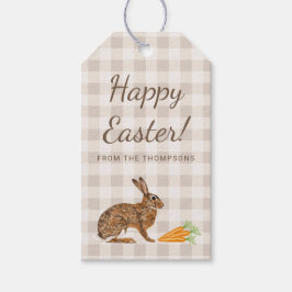 Brown Hare Rabbit And Carrots Happy Easter Beige ギフトタグ