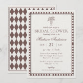 Brown Harlequin Checkered Bridal Shower 招待状 (正面/裏面)