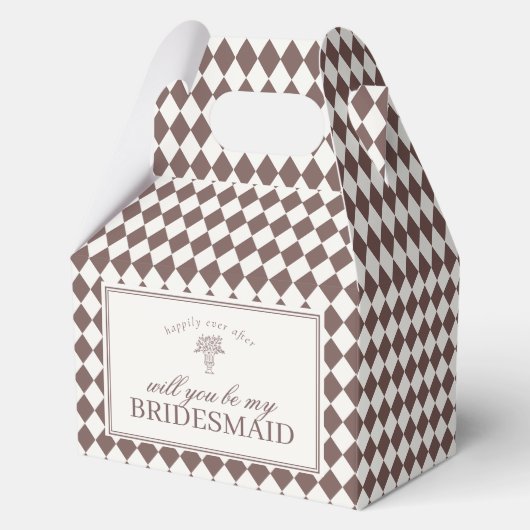 Brown Harlequin Checkered Bridesmaid Proposal Box フェイバーボックス (正面)