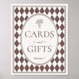 Brown Harlequin Checkered Cards and Gifts Sign ポスター