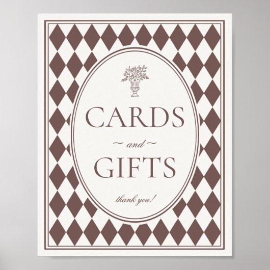 Brown Harlequin Checkered Cards and Gifts Sign ポスター (正面)